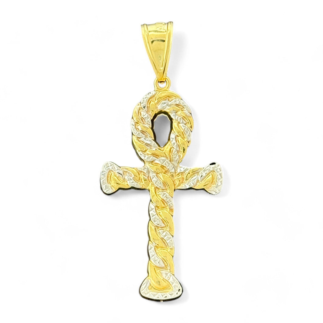 10KT Two Tone Gold Ankh Cross Pendant