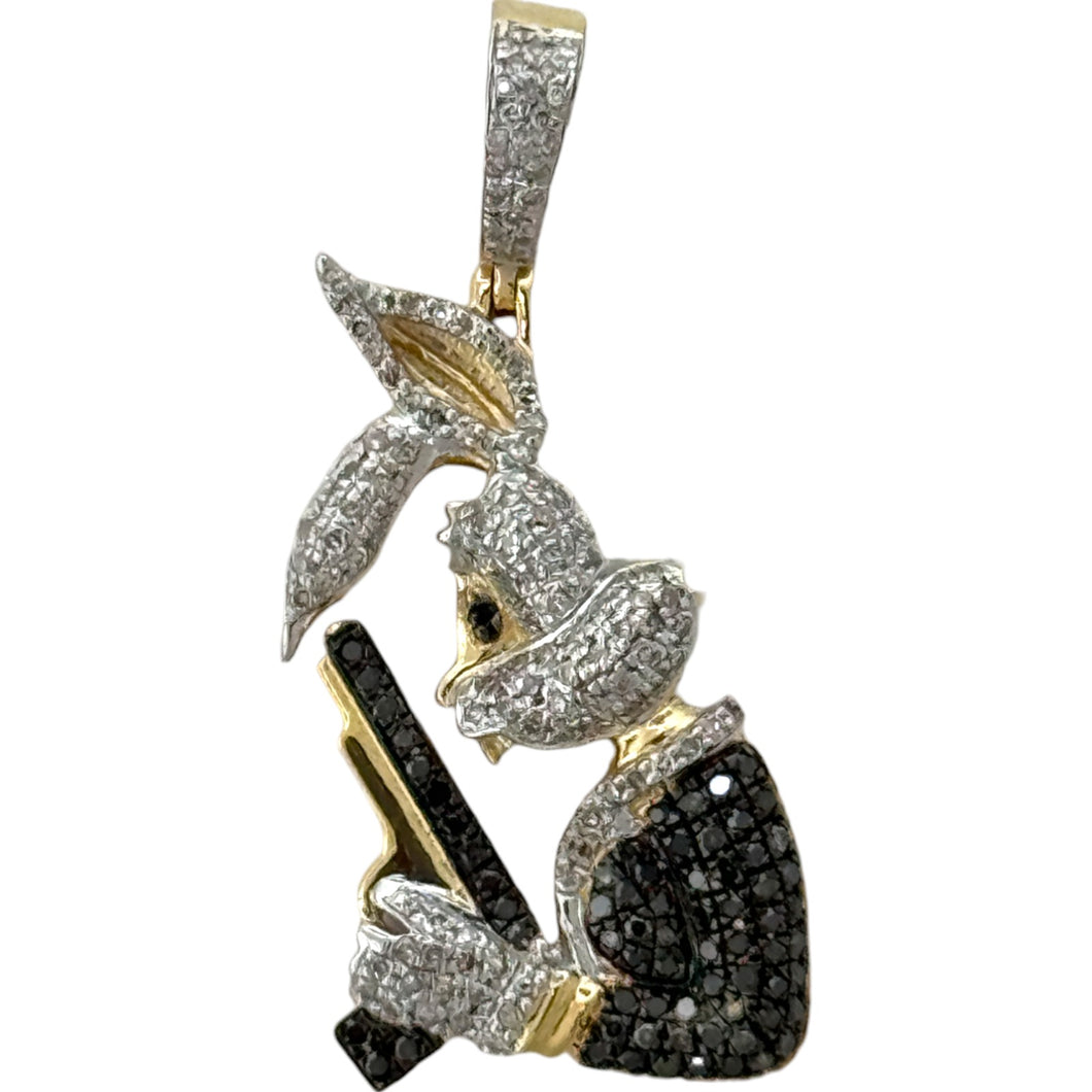 10KT Gold Bunny With Gun Pendant with Genuine SI Diamonds