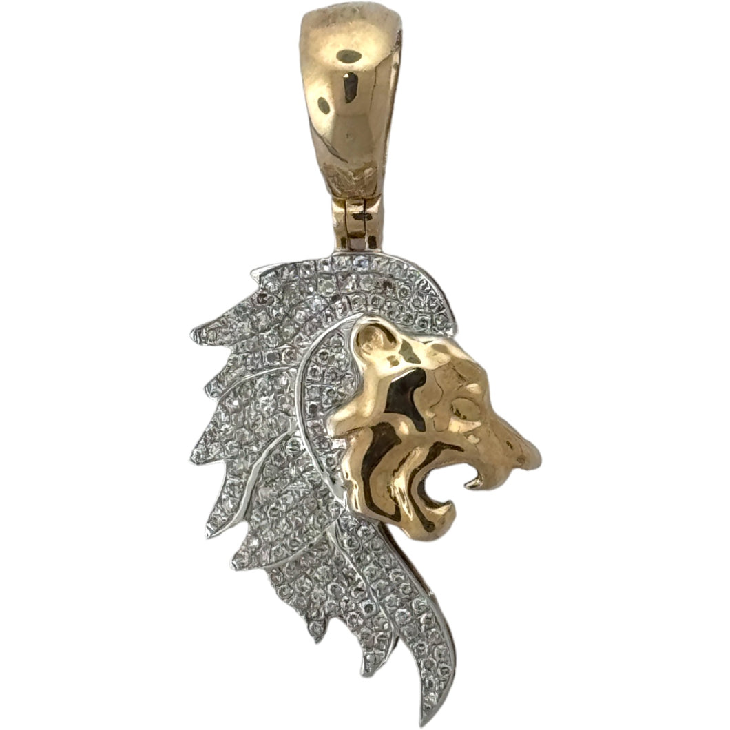 10KT Gold Men's Lion Pendant with Genuine SI Diamonds