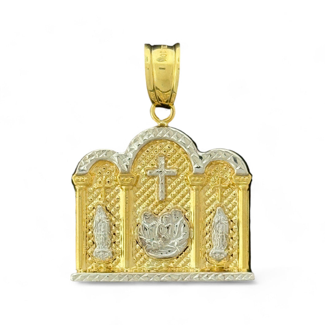 10KT Two Tone Gold Virgin Marry, Jesus & Baptism Pendant - 4.2 Grm