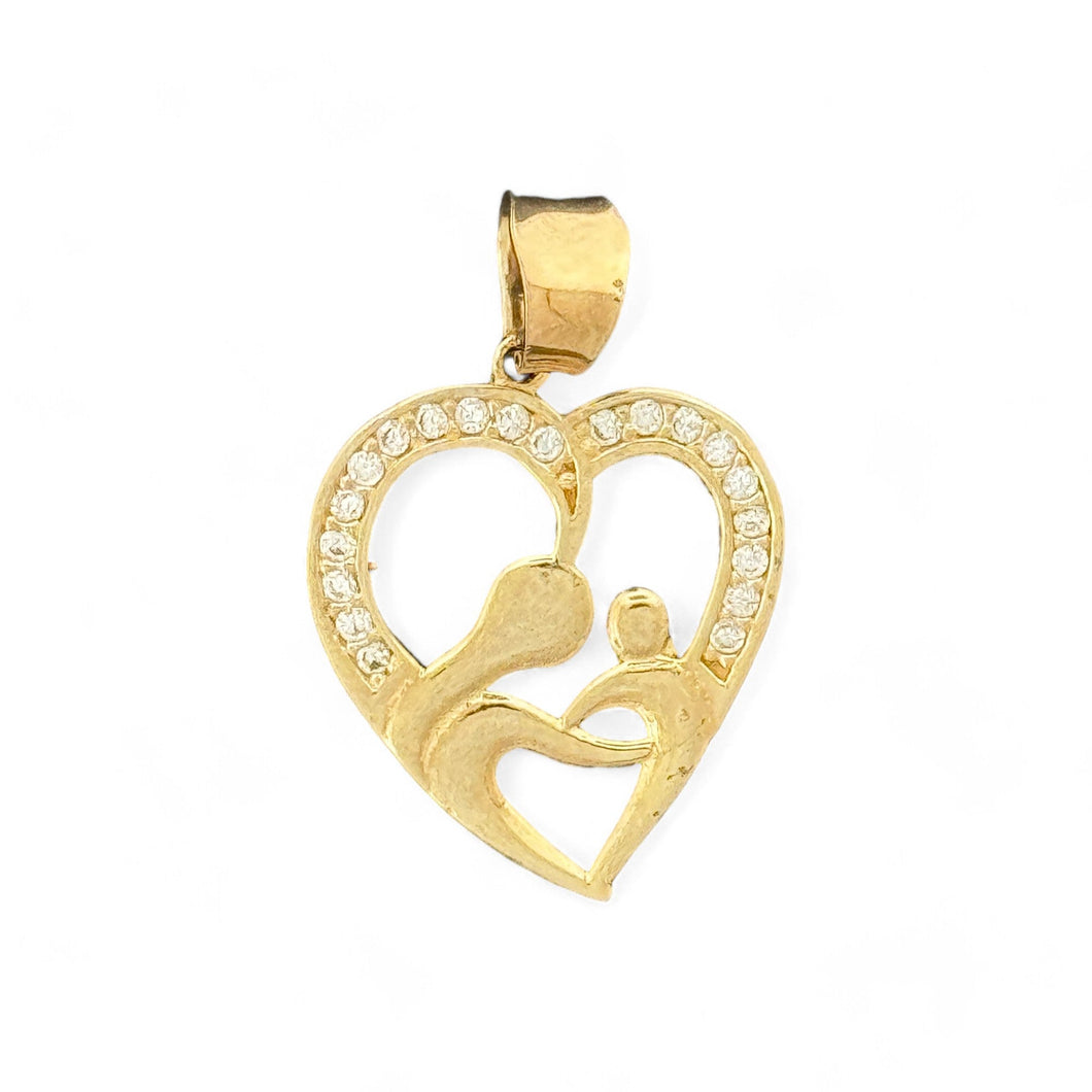 10kt Gold Heart Pendant with Mother and Child Design - 1.57 Grm