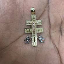 Load image into Gallery viewer, 10KT Caravaca Cross pendant Real Yellow Gold Diamond cut, 1.5 GRM,  1.5 mm Bail
