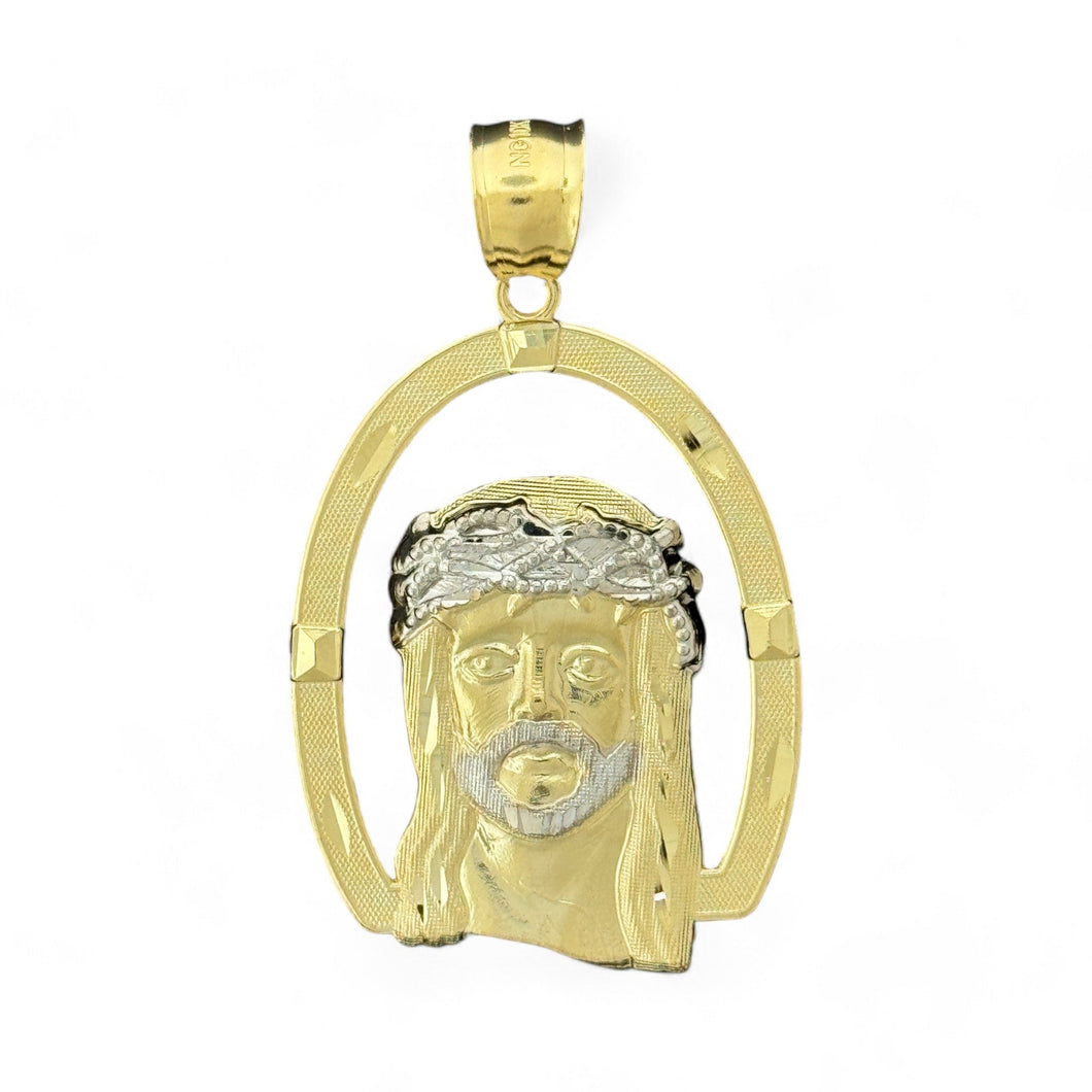 10KT Two-Tone Gold Jesus Pendant with Oval Frame - 4.96 Grm