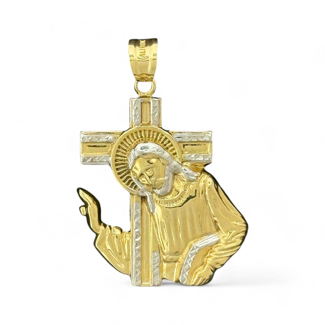 10KT Two-Tone Gold Jesus with Cross Pendant - 3.13 Grm