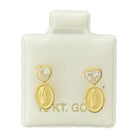 10KT Virgin Mary with Heart CZ Gold Earrings - Main Front View by Silver Factory