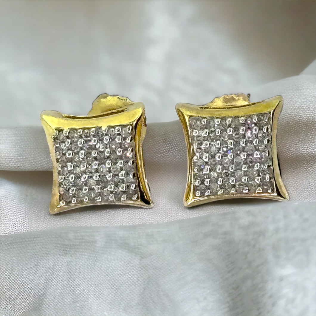 10KT Gold Men's 8MM Square Stud Earrings, SI Diamond- 0.25CT