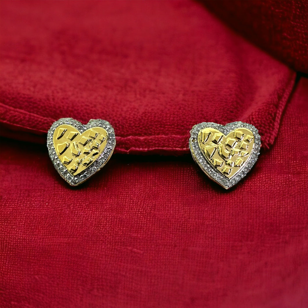 10KT Gold 10MM Heart Stud Earrings, SI Diamond - 0.15CT