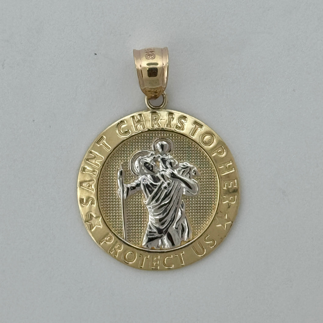 14KT Gold Saint Christopher Pendant - 3mm Bail, 4 Grams, 1.32 Inches.