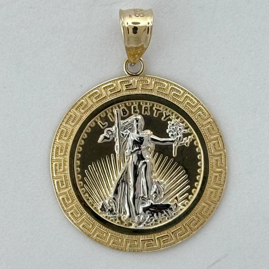 14KT Gold Liberty Pendant - 2mm Bail, 3.26 Grams, 1.69 Inches.