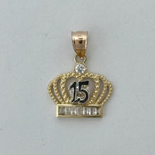 Load image into Gallery viewer, 14KT Gold Quinceanera Crown Pendant - 2mm Bail, 2.51 Grams, 0.96 Inches.
