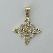 Load image into Gallery viewer, 14KT Gold Witches Knot Pendant with CZ stones - 1.5mm Bail, 2.91 Grams, 0.63 Inches.
