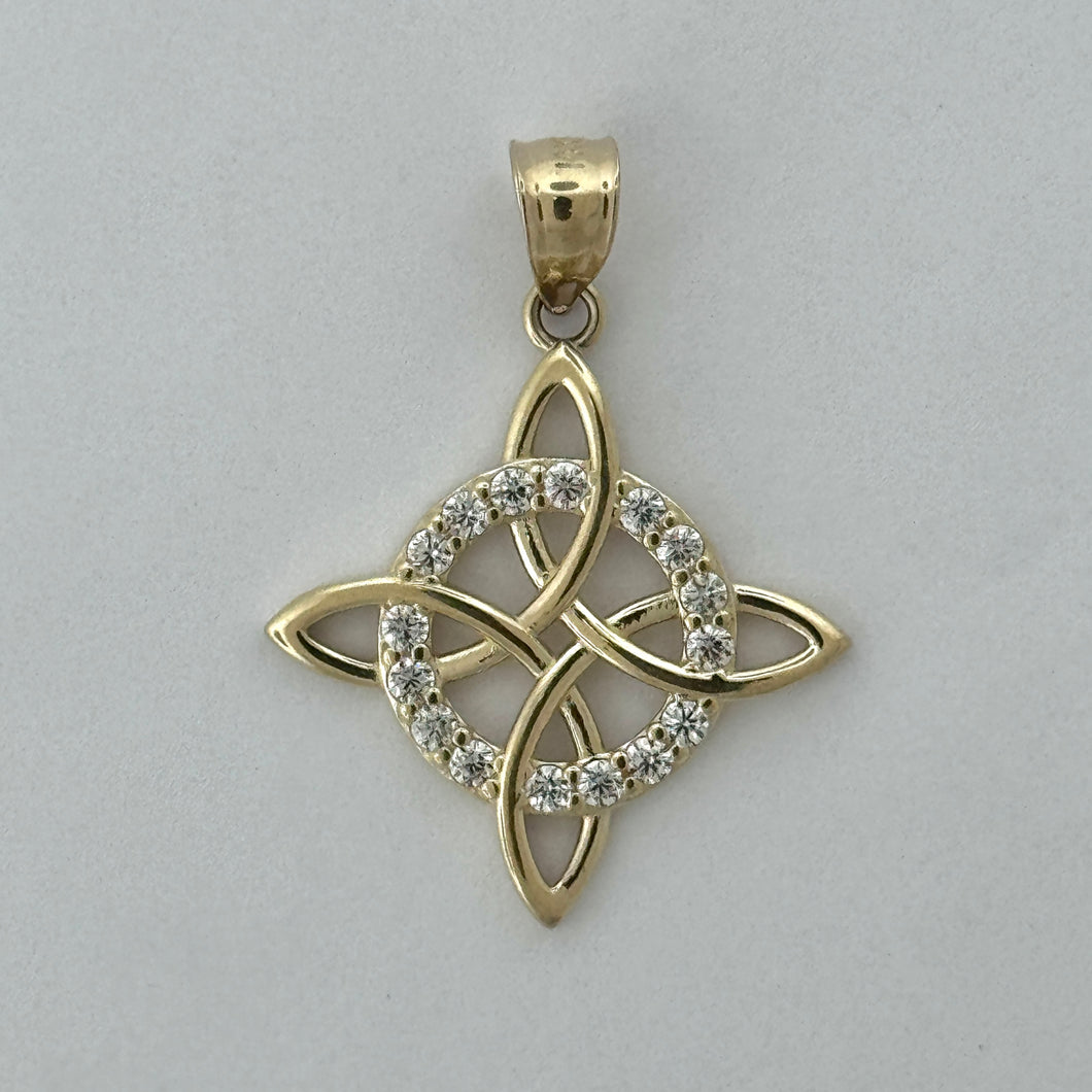 14KT Gold Witches Knot Pendant with CZ stones - 1.5mm Bail, 2.91 Grams, 0.63 Inches.