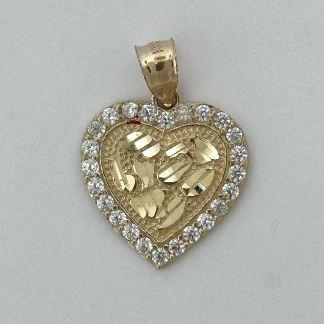 14KT Gold Heart Pendant with CZ Stones- 2mm Bail, 2.91 Grams, 1.06 Inches.