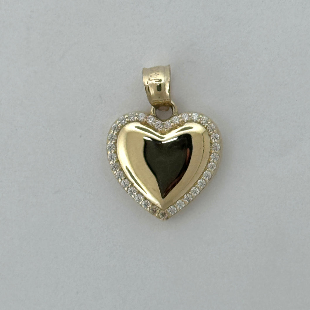 14KT Gold Heart Pendant with CZ Stones- 1.5mm Bail, 2.3 Grams, 0.79 Inches.