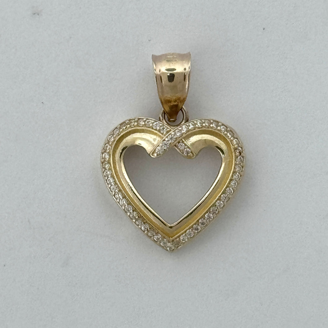 14KT Gold Heart Pendant with CZ Stones- 2mm Bail, 2.59 Grams, 0.88 Inches.