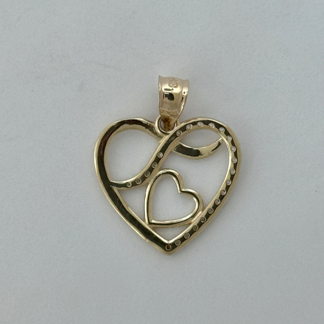 14KT Gold Heart Pendant with CZ Stones- 2mm Bail, 2.78 Grams, 1.02 Inches.