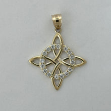 Load image into Gallery viewer, 14KT Gold Witches Knot Pendant CZ stones - 3mm Bail, 3.68 Grams, 1.53 Inches.
