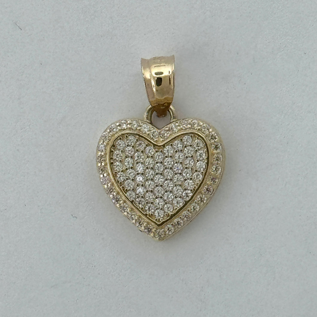 14KT Gold Heart Pendant with CZ Stones- 1.5mm Bail, 1.93 Grams, 0.38 Inches.