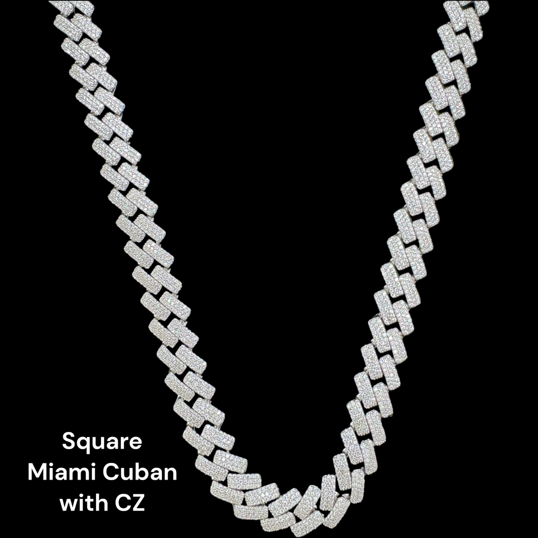 Sterling Silver Square Miami Cuban CZ Necklace