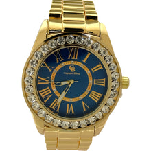 Load image into Gallery viewer, Captain Bling Gold-Tone Roman Numeral Blue Dial Watch with Pave Accents
