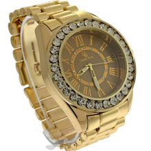 Load image into Gallery viewer, Captain Bling Gold-Tone Roman Numeral Dial Watch with Pave Accents
