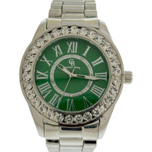 Load image into Gallery viewer, Captain Bling Silver-Tone Roman Numeral Green Dial Watch with Pave Accents
