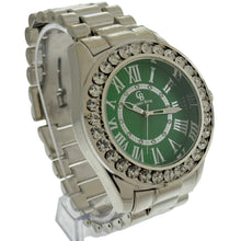 Load image into Gallery viewer, Captain Bling Silver-Tone Roman Numeral Green Dial Watch with Pave Accents
