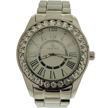 Load image into Gallery viewer, Captain Bling Silver-Tone Roman Numeral White Dial Watch with Pave Accents
