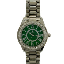 Load image into Gallery viewer, Captain Bling Silver-Tone Roman Numeral Green Dial Watch with Pave Accents
