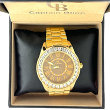 Load image into Gallery viewer, Captain Bling Gold-Tone Roman Numeral Dial Watch with Pave Accents
