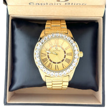 Load image into Gallery viewer, Captain Bling Gold-Tone Roman Numeral Dial Watch with Pave Accents
