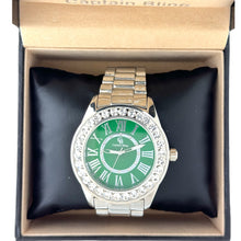 Load image into Gallery viewer, Captain Bling Silver-Tone Roman Numeral Green Dial Watch with Pave Accents
