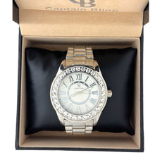 Load image into Gallery viewer, Captain Bling Silver-Tone Roman Numeral White Dial Watch with Pave Accents
