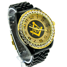 Load image into Gallery viewer, Captain Bling Quartz Masonic Edition:Black Dial with Diamond-Encrusted Numerals.
