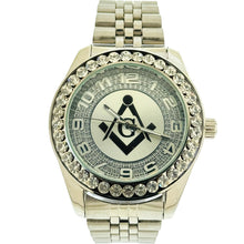 Load image into Gallery viewer, Captain Bling Quartz Masonic Edition:Silver Dial with Diamond-Encrusted Numerals

