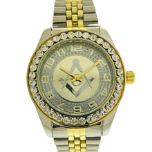 Load image into Gallery viewer, Captain Bling Quartz Masonic Edition: Dual Tone Diamond-Encrusted Numerals.

