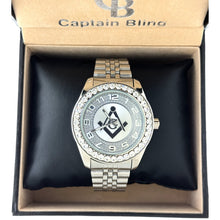 Load image into Gallery viewer, Captain Bling Quartz Masonic Edition:Silver Dial with Diamond-Encrusted Numerals
