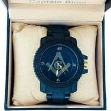 Load image into Gallery viewer, Captain Bling Masonic Watch: Black and Gold Tone Metal Band, Quartz Movement
