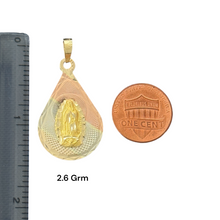 Load image into Gallery viewer, 10KT Tri Color Virgin Mary Pendants, Tear Drop style.
