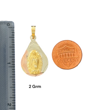 Load image into Gallery viewer, 10KT Tri Color Virgin Mary Pendants, Tear Drop style.
