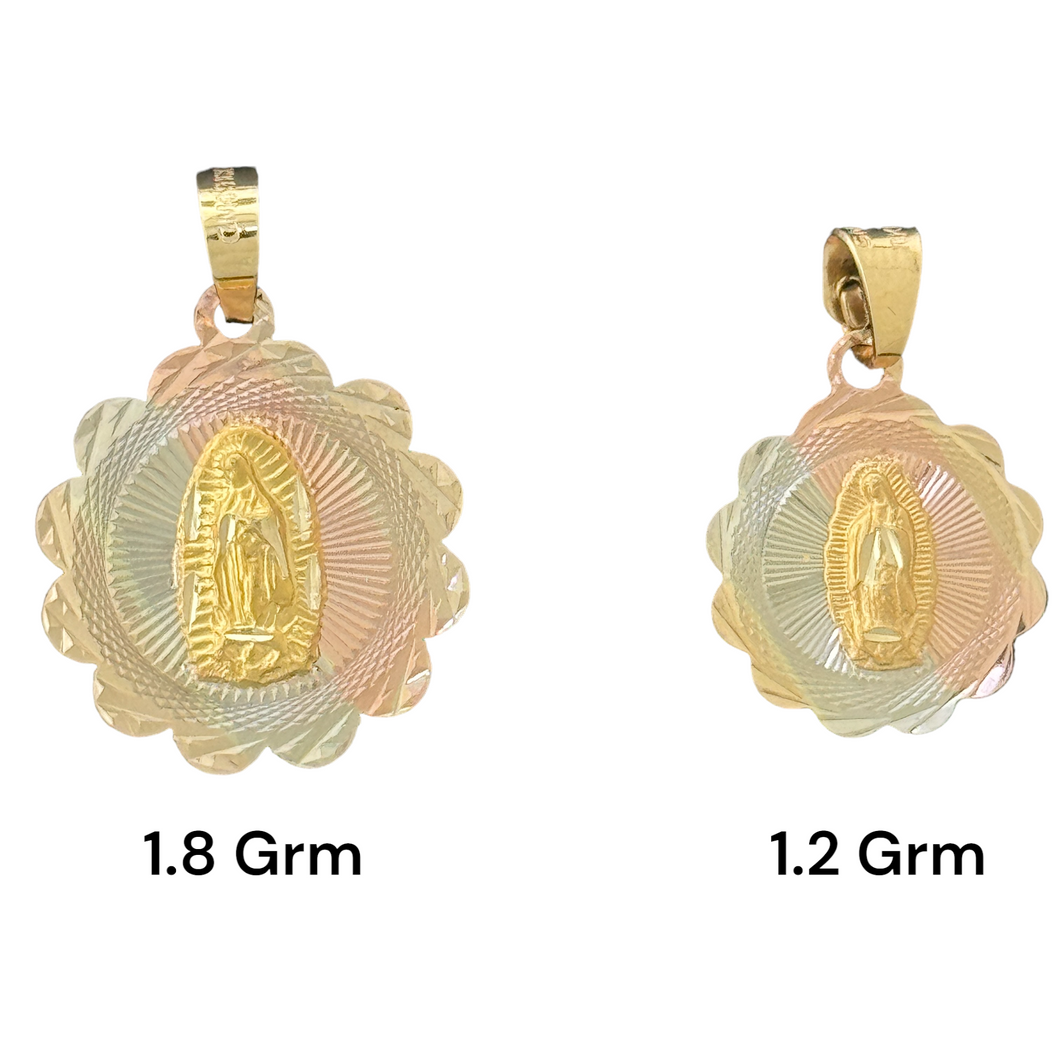 10KT Tri-Color Gold Scalloped Oval Virgin Mary Pendants