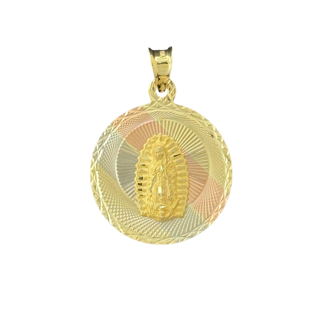 10KT Tri Color Round Virgin Mary Pendant, 2.4g