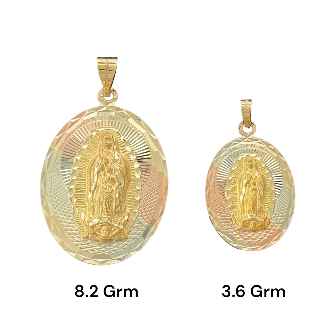 10KT Tri Color Oval Shape Virgin Mary Pendants