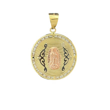 Load image into Gallery viewer, 10KT Gold Round Virgin Mary Pendant with Tri-Color Design and CZ Accents, 2.5g
