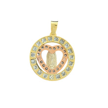 Load image into Gallery viewer, 10KT Gold Heart and Round Virgin Mary Pendant with Tri-Color Design, 2.5g
