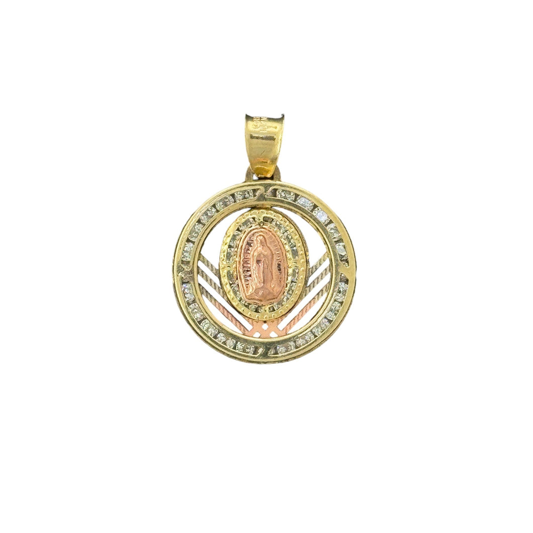 10KT Gold Virgin Mary Pendant with Tri-Color Design - 1.4g