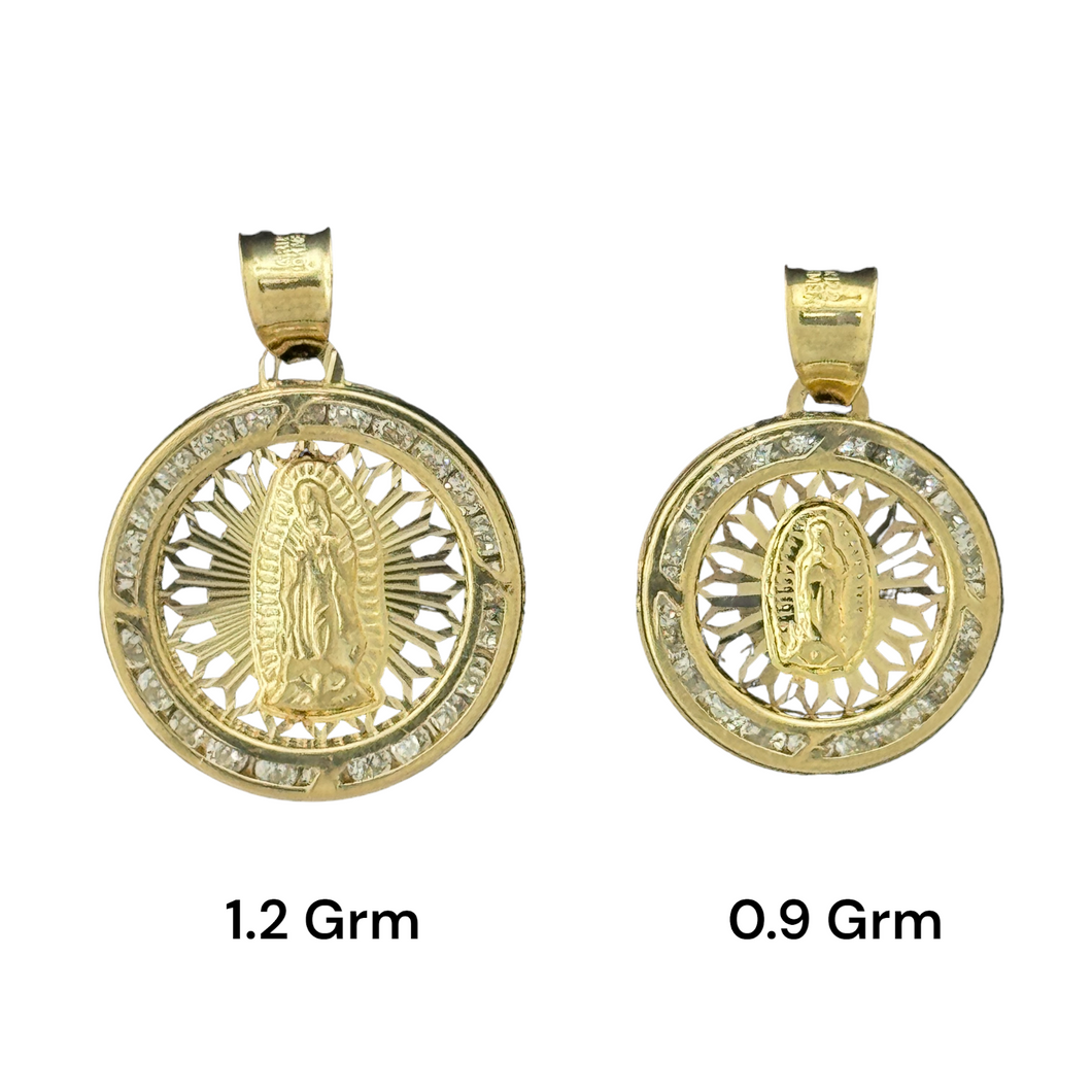 10KT Gold Virgin Mary Pendant - Lightweight Religious Jewelry, 1.2g & 0.9g