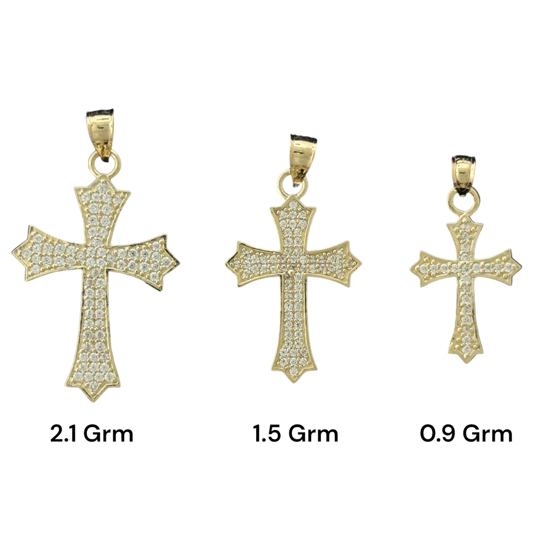 10KT Gold Cross Pendant with CZ Stones - 0.9g, 1.5g, 2.1g