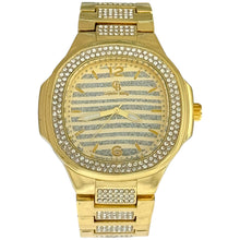 Load image into Gallery viewer, Captain Bling Gold-Tone Striped Dial Watch with Pave Accents
