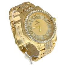 Load image into Gallery viewer, Captain Bling Gold-Tone Roman Numeral Dial Watch with Pave Accents
